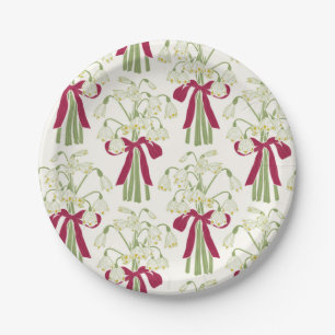 Pink and Green Snowdrop and Bow Flower Bouquet Paper Plate