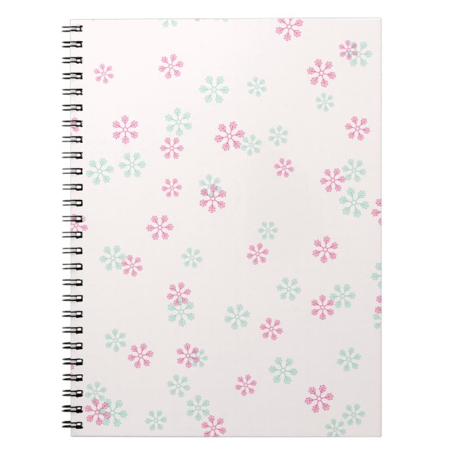 Pink And Green Snowflake Spiral Photo Notebook (Front)