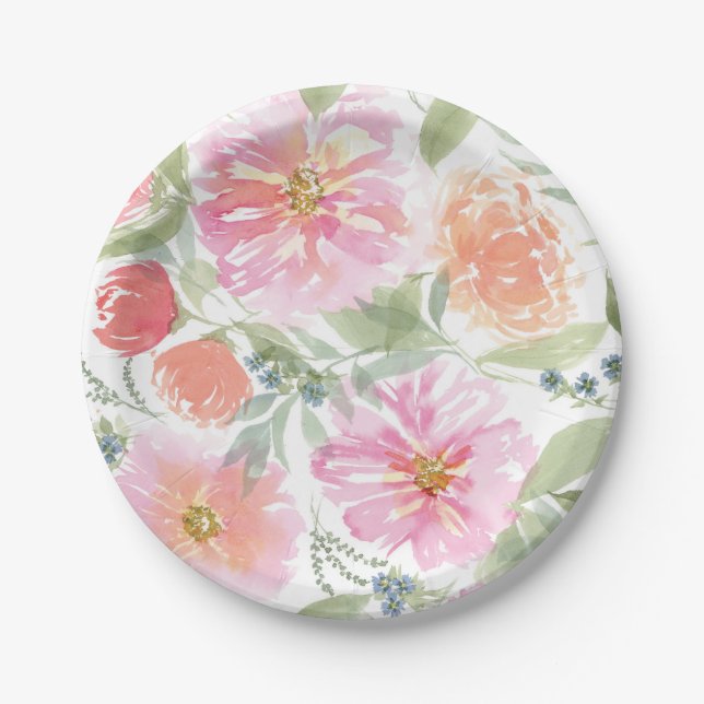 Pink and Green Spring Floral Plates (Front)