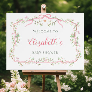 Pink and Green Spring Garden Baby Shower Welcome  Poster