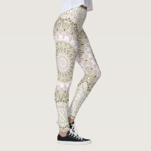 Pink and Green Spring Medallion Pattern Leggings