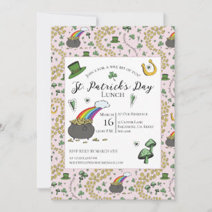 Pink and Green St Patricks Day Pot of Gold Lunch Invitation