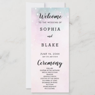 Pink and Green Stars Celestial Wedding Program