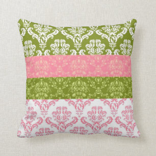 Pink and Green Stripe Damask Cushion