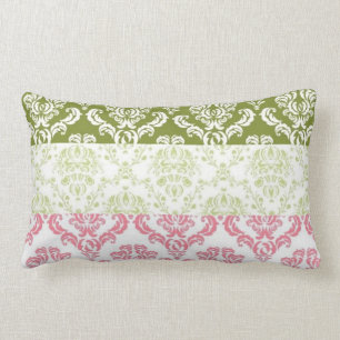 Pink and Green Stripe Damask Lumbar Cushion
