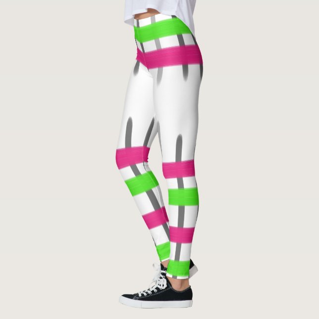 Pink And Green Striped Design Leggings (Left)