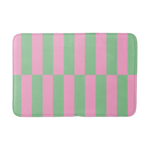 Pink and Green Striped Geometric Pattern Bath Mat