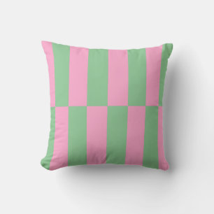 Pink and Green Striped Geometric Pattern Cushion