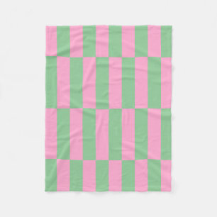 Pink and Green Striped Geometric Pattern Fleece Blanket