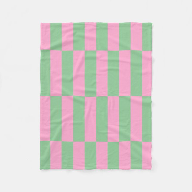 Pink and Green Striped Geometric Pattern Fleece Blanket (Front)