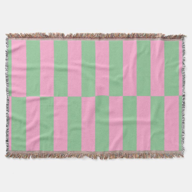 Pink and Green Striped Geometric Pattern Throw Blanket (Front)