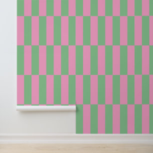 Pink and Green Striped Geometric Pattern Wallpaper