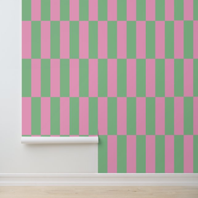 Pink and Green Striped Geometric Pattern Wallpaper (Application)