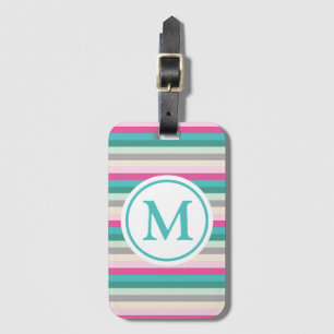 Pink and Green Striped Monogrammed Luggage Tag