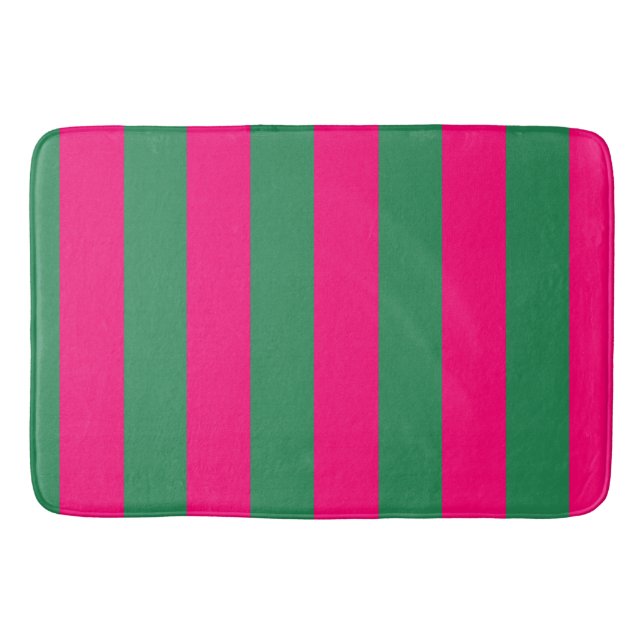 Pink and Green Stripes  Bath Mat (Front)
