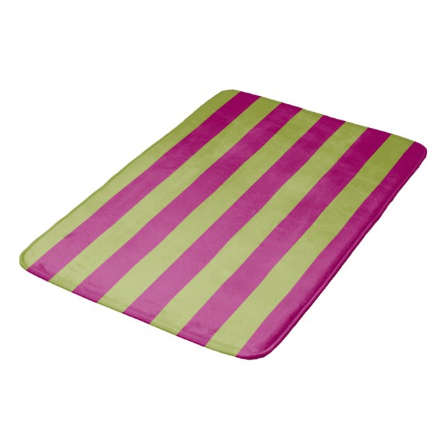 Pink and Green Stripes Bath Mat (Angled)