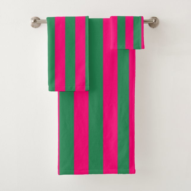 Pink and Green Stripes  Bath Towel Set (Insitu)