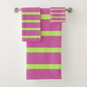 Pink and Green Stripes Bath Towel Set