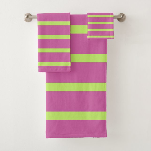 Pink and Green Stripes Bath Towel Set (Insitu)