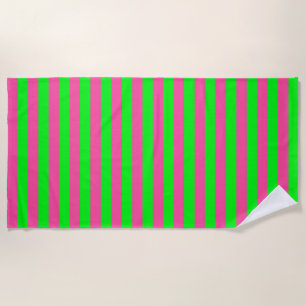 Pink and Green Stripes Design Beach Towel