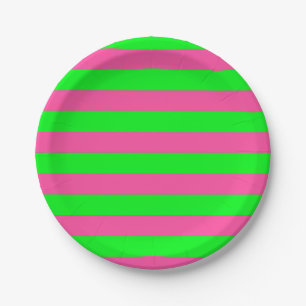 Pink and Green Stripes Design Paper Plate