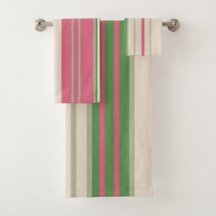 Pink and Green Stripes Mid-Century Modern  Bath Towel Set