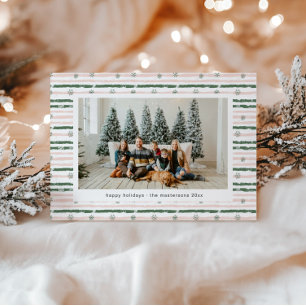 Pink And Green Stripes Photo Holiday Card