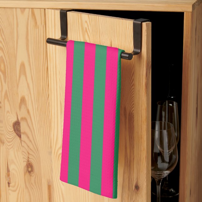 Pink and Green Stripes  Tea Towel (Thirds Fold)