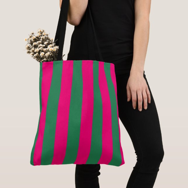 Pink and Green Stripes  Tote Bag (Close Up)