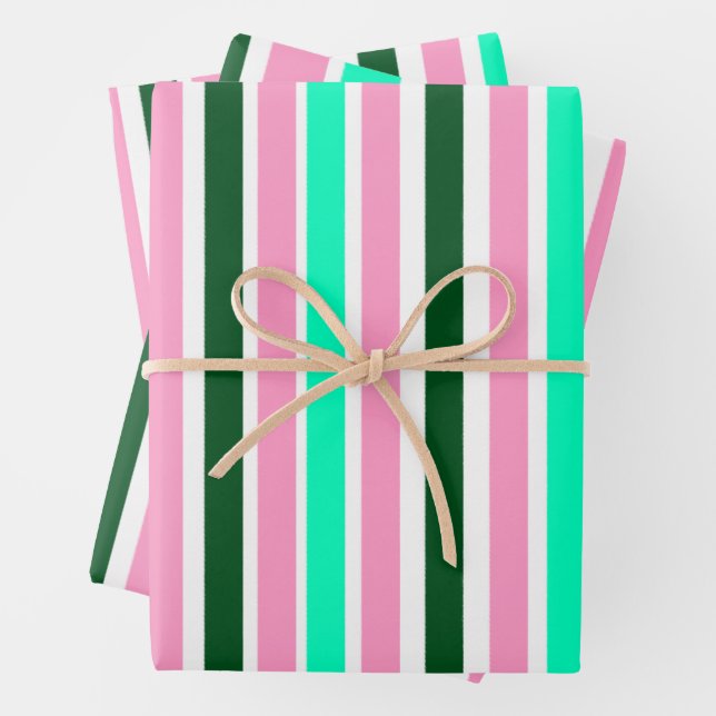 Pink and Green Stripes  Wrapping Paper Sheet (In situ)