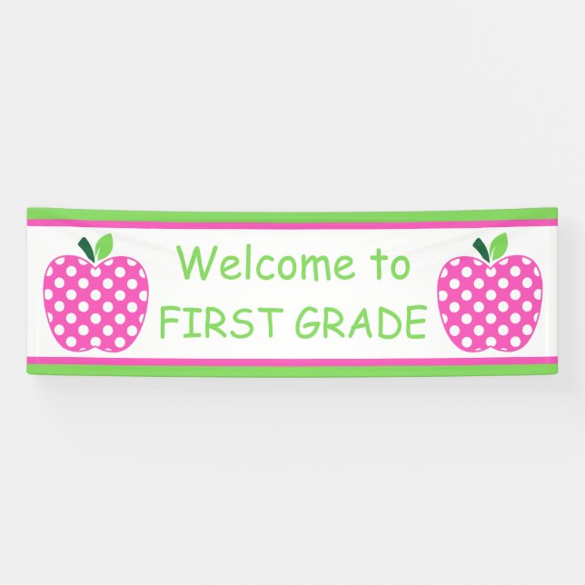 Pink and Green Teacher's Apple Personalised Banner (Horizontal)