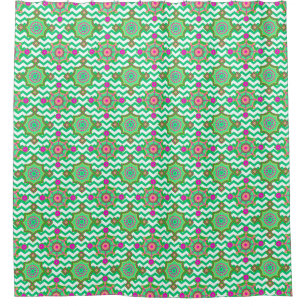Pink and Green Tile Pattern Shower Curtain