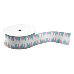 Pink and green triangles grosgrain ribbon