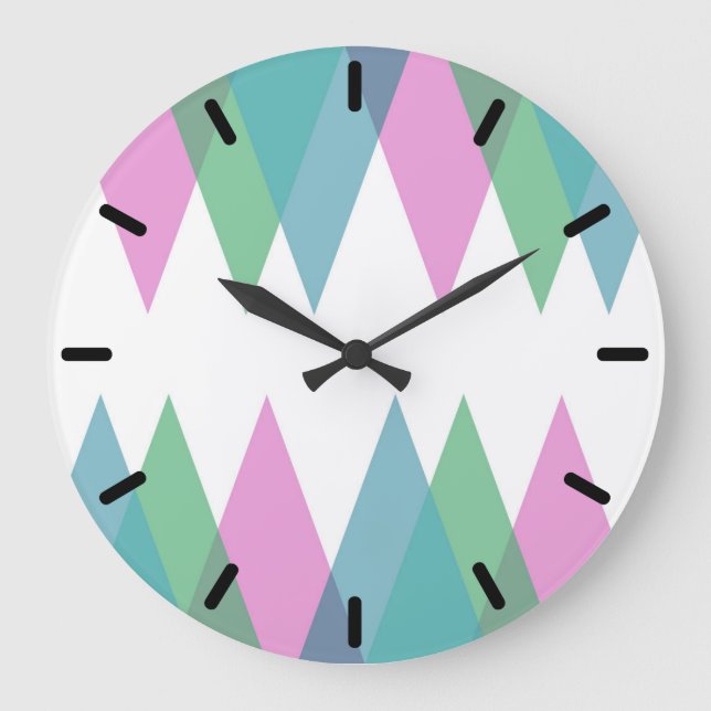 Pink and green triangles large clock (Front)