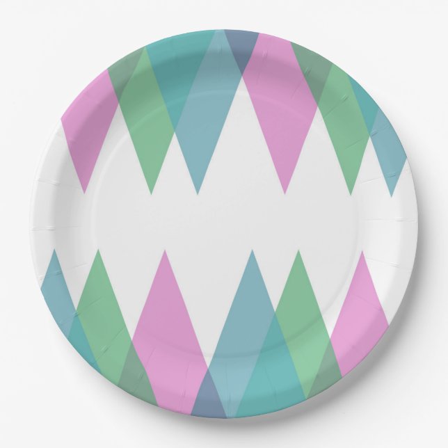 Pink and green triangles paper plate (Front)