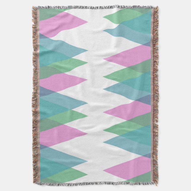 Pink and green triangles throw blanket (Front Vertical)