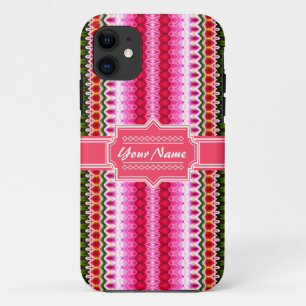 Pink and Green Tribal Ikat Chevron Personalised Case-Mate iPhone Case