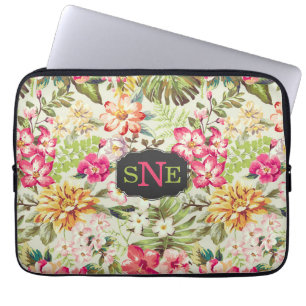 Pink and Green Tropical Floral Laptop Sleeve
