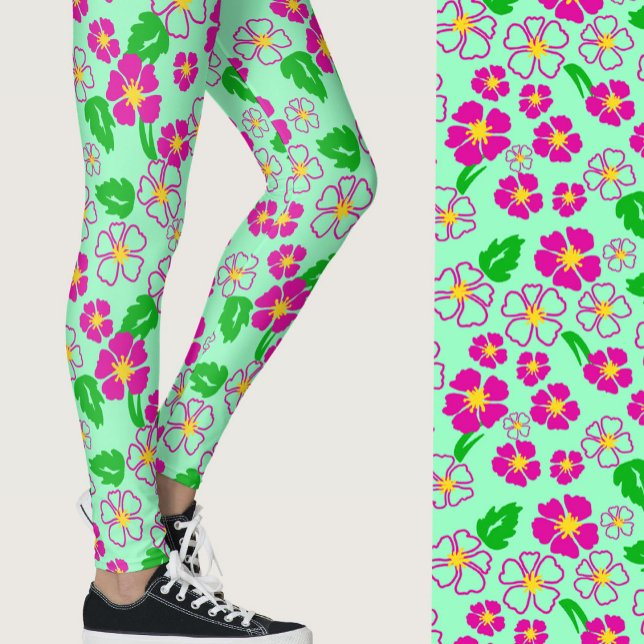 Pink and Green Tropical Flowers Patterned Leggings (Creator Uploaded)