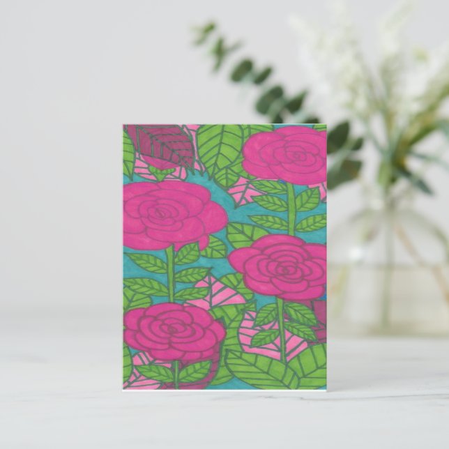 Pink and Green Tropical Foliage and Flowers Postcard (Standing Front)