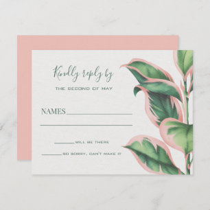 Pink and Green Tropical Foliage RSVP Card