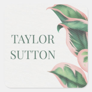 Pink and Green Tropical Foliage Square Sticker