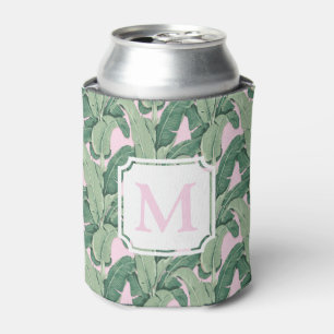 Pink and Green Tropical Leaves   Monogram Cabana Can Cooler