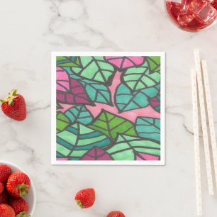 Pink and Green Tropical Leaves Napkin
