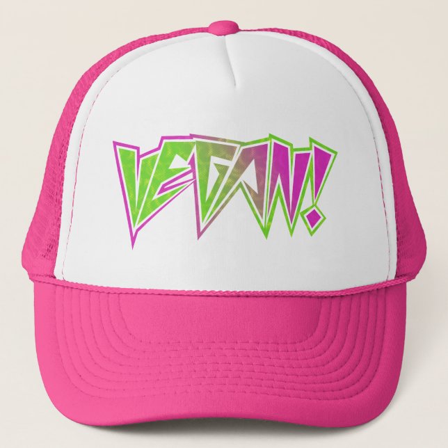 Pink and Green Vegan Trucker Hat (Front)