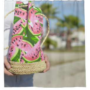 Pink and green water melon-printed bag shower curtain