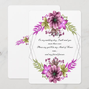 Pink And Green Watercolor Floral Maid Of Honour Invitation