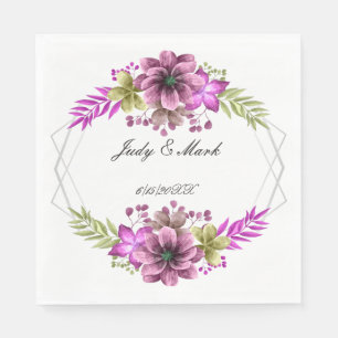 Pink And Green Watercolor Floral Paper Napkin