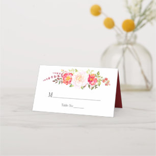 Pink and Green Watercolor Floral Roses Greenery Place Card