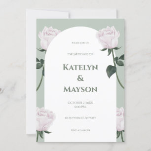 Pink and Green Watercolor Floral Wedding Invitation